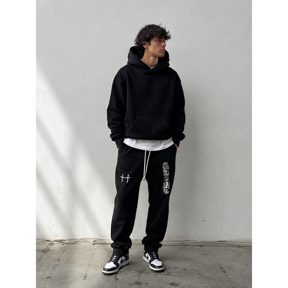 Saint Morta Black Gothic Logo Jogger Sweatpants Men's Large